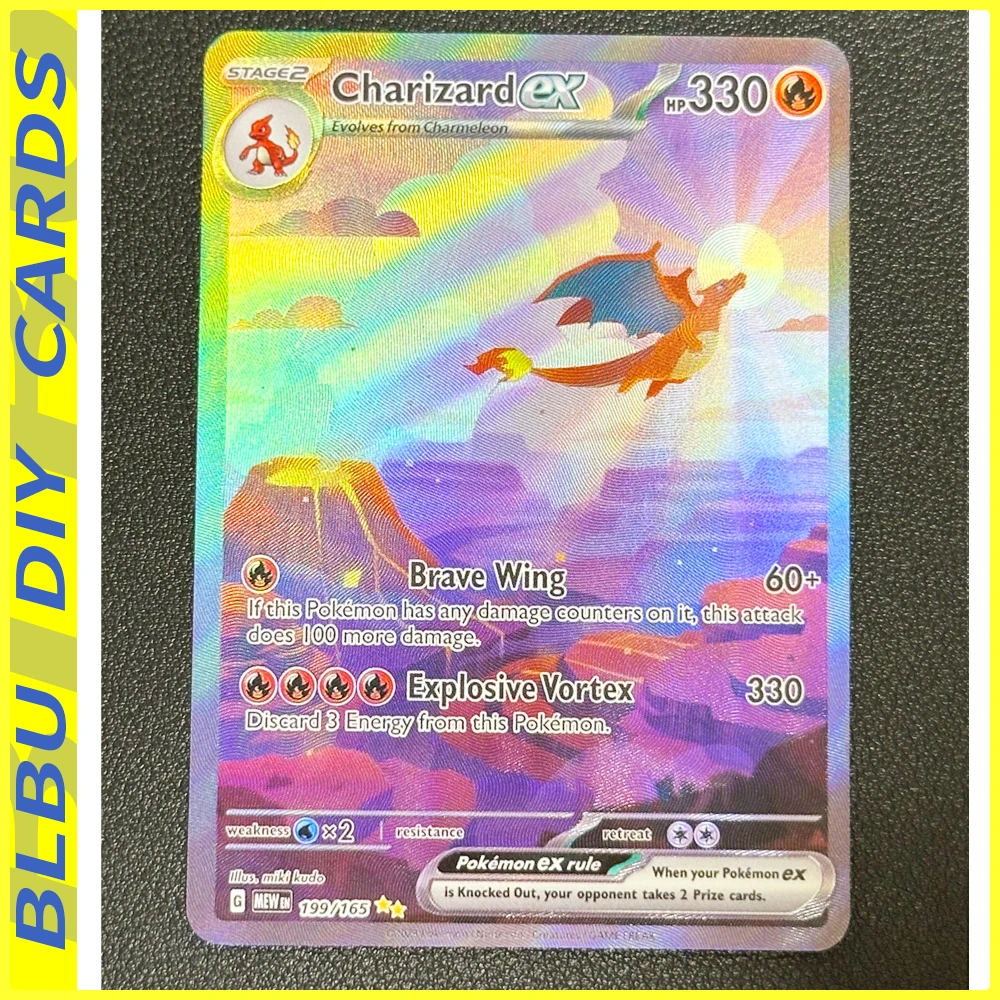 

BLBU ACG PTCG Карманная карта Mew Charizard EX Английские карты Рельефная текстура Аниме DIY Коллекционные карты Цветная вспышка Ectoplasma Traine