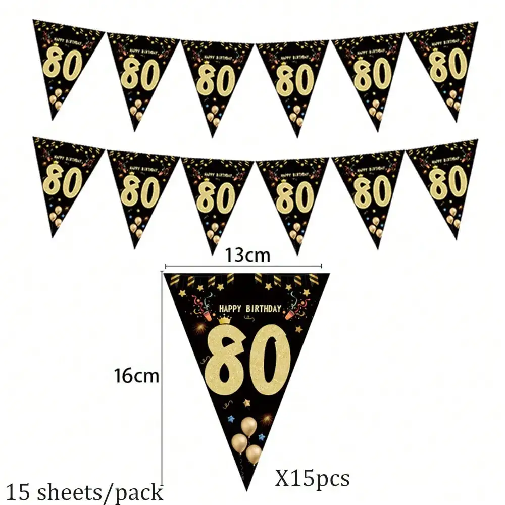 1set Gelukkige Verjaardag Bunting Banner 30/40/50/60/70/80th Party Decoraties Driehoek Vlag Guirlande voor Milestone Verjaardag Celebratio