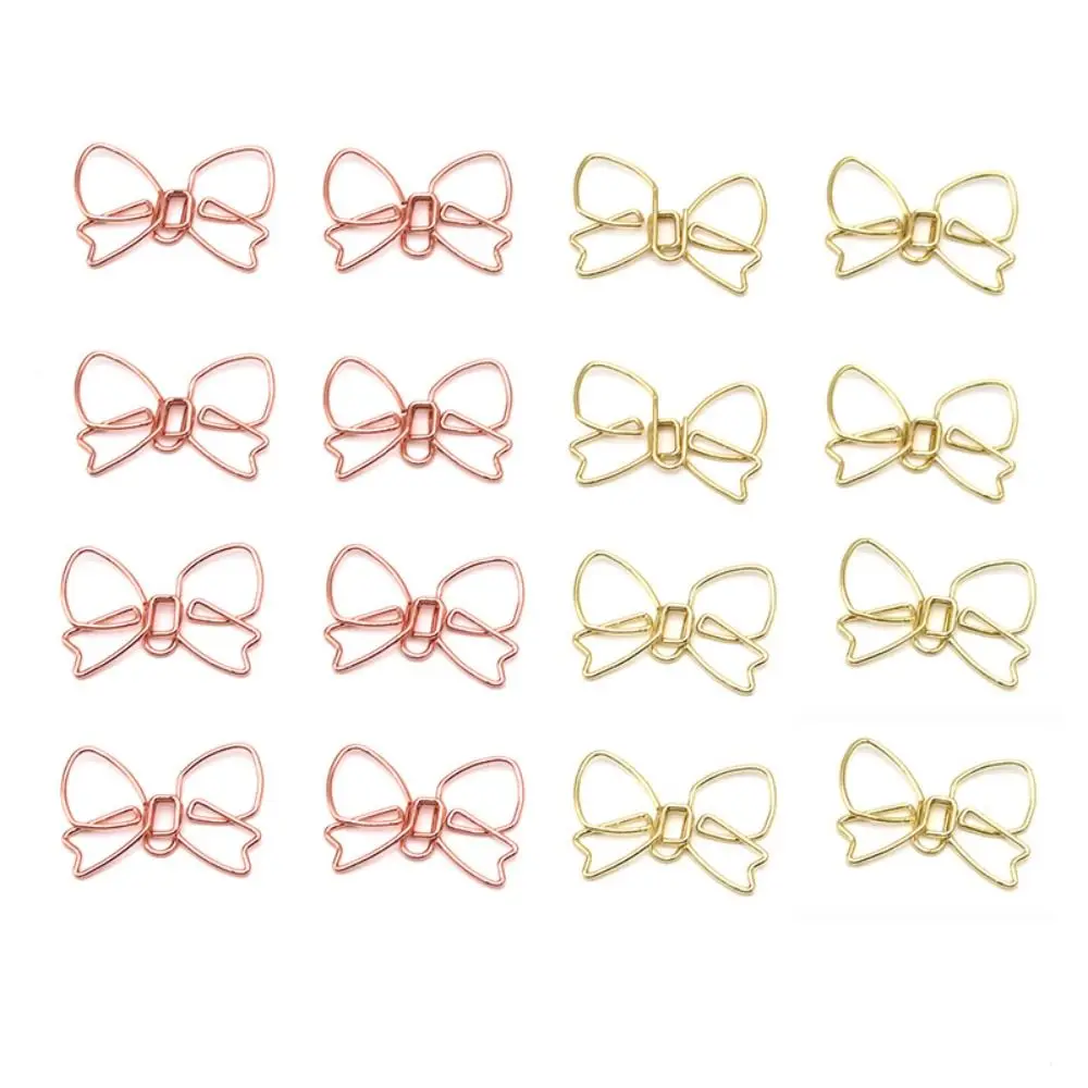 10PCS Stationery Metal Bowknot Paper Clips Special-shaped Gold Bookmark Clip Creative Paper Clamps Office/School