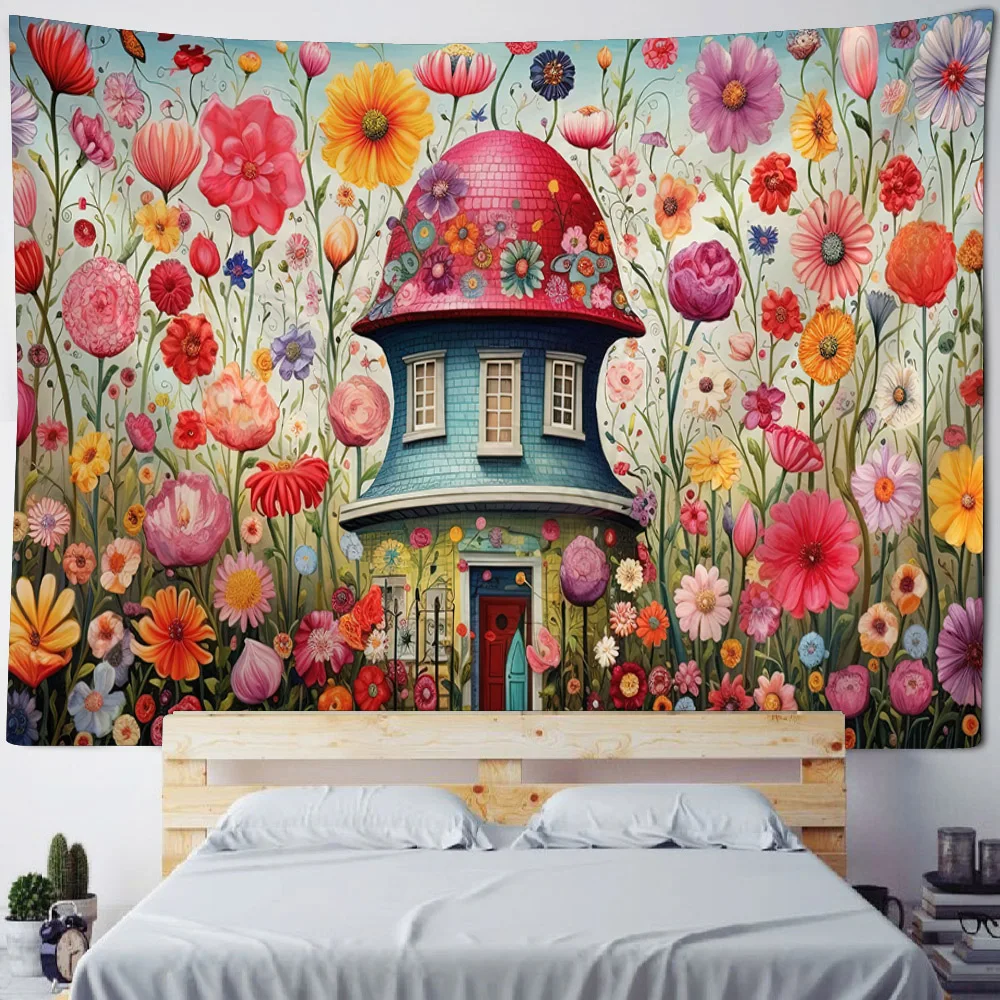 

Fairy tale forest mushroom tapestry wall hanging Bohemian Kawaii home decoration dreamy hippie children's room decoration