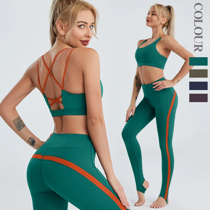 Two Piece Yoga Set Sexy Cross Sports Bra Top Seamless High Waist Leggings  Running Gym Gym Training Sportswear