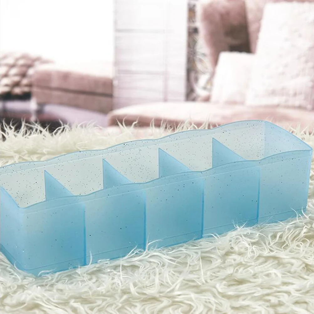 

Five Grids Plastic Underwear Storage Box Transparent Blue Organizer Socks Drawer Divider Organizer Case for Closet Storage