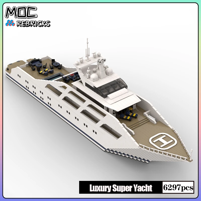 MOC Luxury Super Yacht in Minifigure Building Block Model DIY Collection Display Commemorative Sets Christmas Gifts