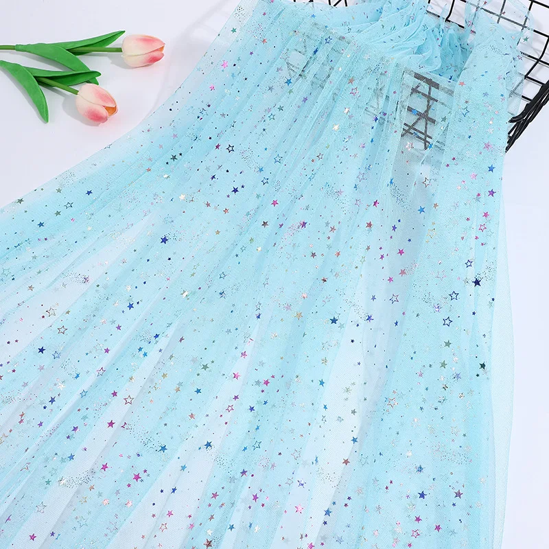 Colorful Shooting Star Mesh Fabric Star and Moon Mesh Fabric Hexagonal Base Mesh Thin Mesh Fabric Toy Children's Clothing