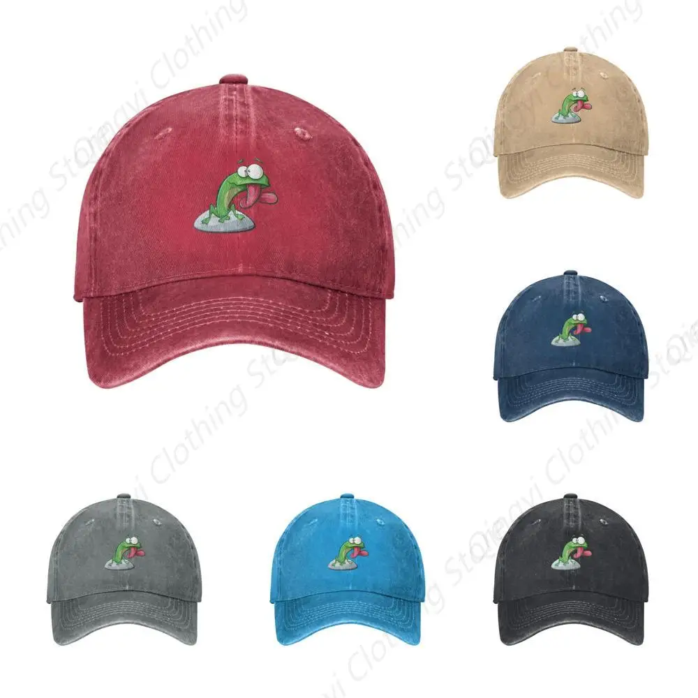 Cute and Funny Frog Baseball Cap for Men Women Adjustable Vintage Washed Cotton Dad Hat Red