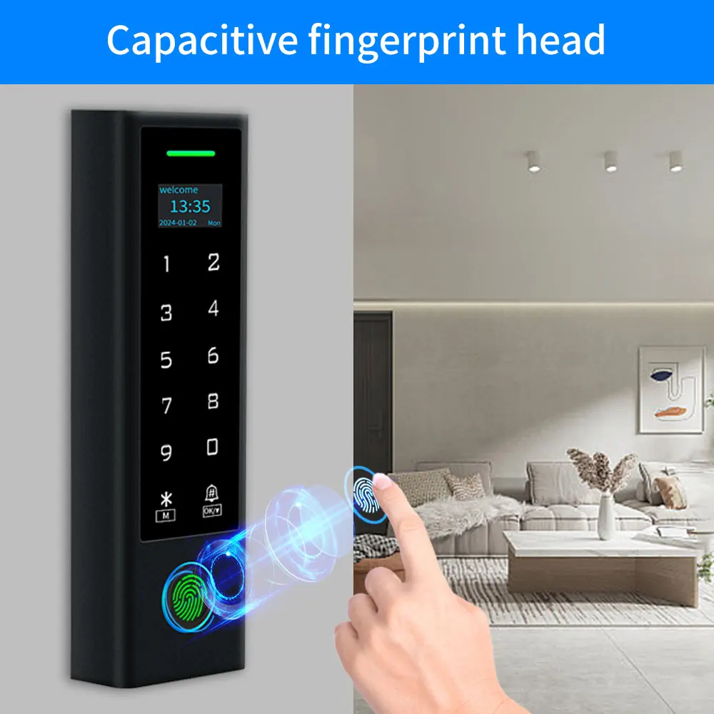 Waterproof Wifi Tuya APP Fingerprint Access Controller Standalone RFID Keyboard Touch Keypad with LCD 125KHz Door Opener System