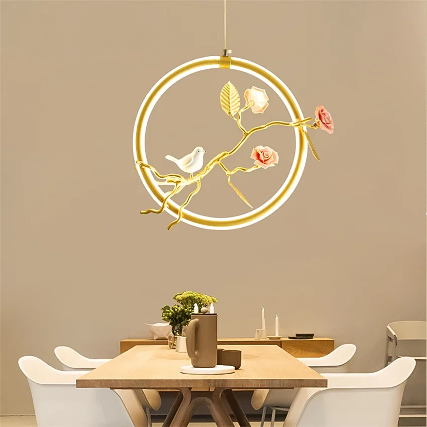 

Modern ring bird Chinese pendant lights study living room dining room led lighting art deco iron Acrylic branches pendant lamps