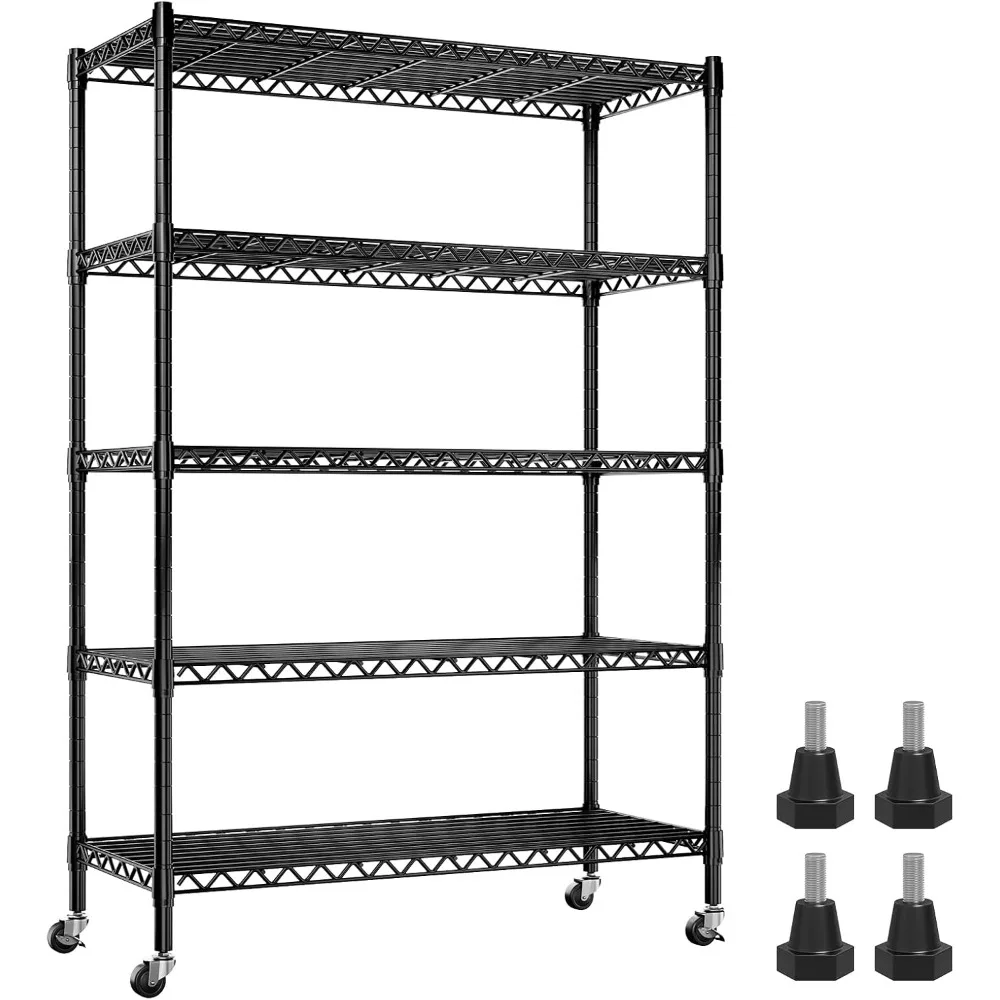 

Wire Shelving Unit Storage Shelves, Metal Shelving with Wheels & Feet, 5 Tier Pantry Shelves Kitchen Shelves Adjustable Metal S