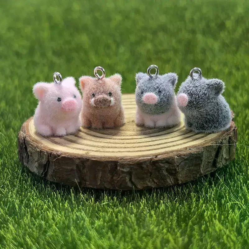 2pcs Kawaii Mini Flocking Pig Charms 3D Piggy Pendant DIY Jewelry Making Flocked Animal Charm For Bag Keychain Earring Accessor