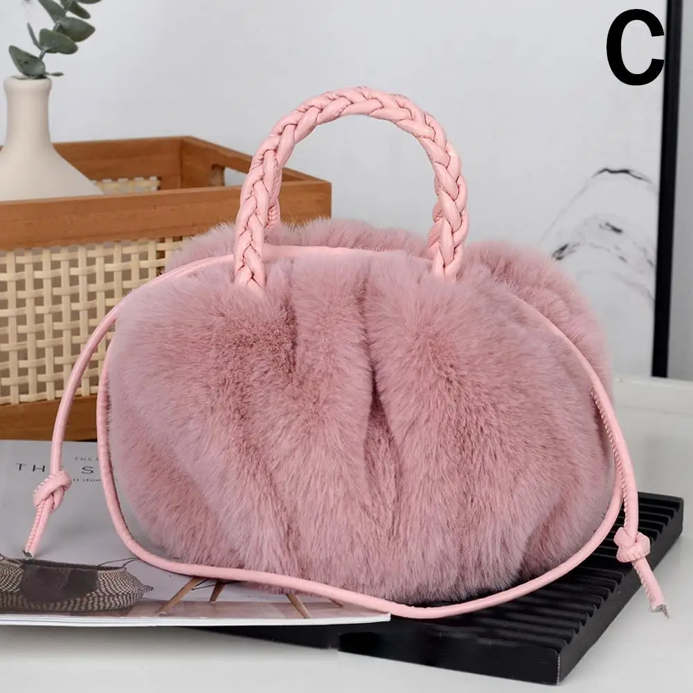 Bolsos cruzados de felpa de calabaza rosa para mujer, nuevo bolso de mano a la moda, Material de nubes, bolsos de imitación, nicho de felpa plisado W1v5