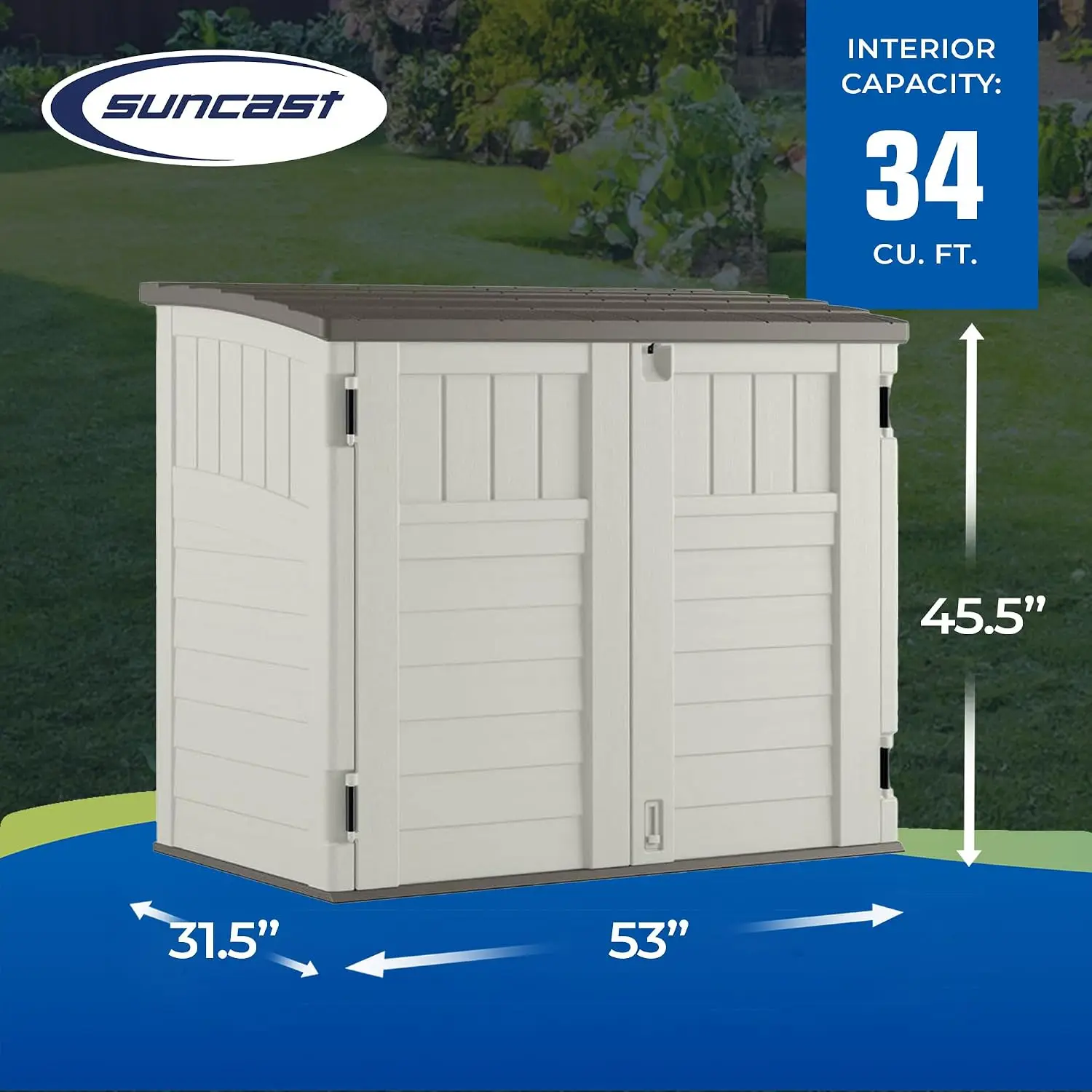 Outdoor Storage Shed 34CuFt Horizontal for Garbage Cans & Garden Accessories, Backyard & Patio, Customized