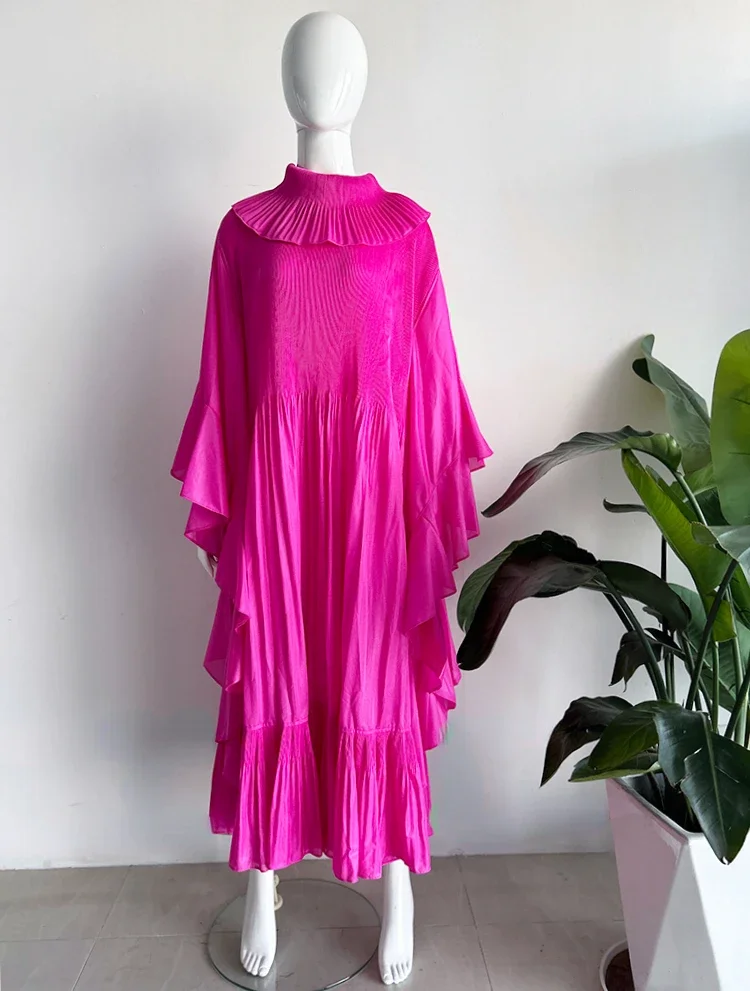 Miyake Pleated Spring Women's Long Irregular Dress Loose and Slim Solid  Color Heavy Work Pleated Western Style Women's Dress - AliExpress 200000345