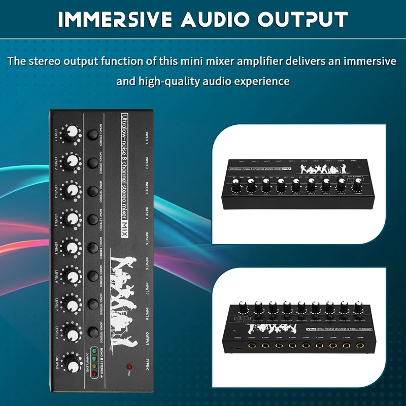 Professional 8-Channel Stereo Mixer Portable Sound Audio Mixer With Low-Noise Functionality For Recording Instruments