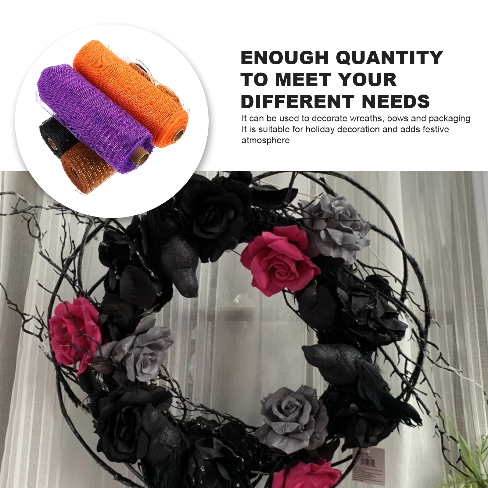 

4 Rolls Garland Mesh Decoration -wrap-ribbons Halloween Garlands Party Supplies DIY Wreath Gauze Twine