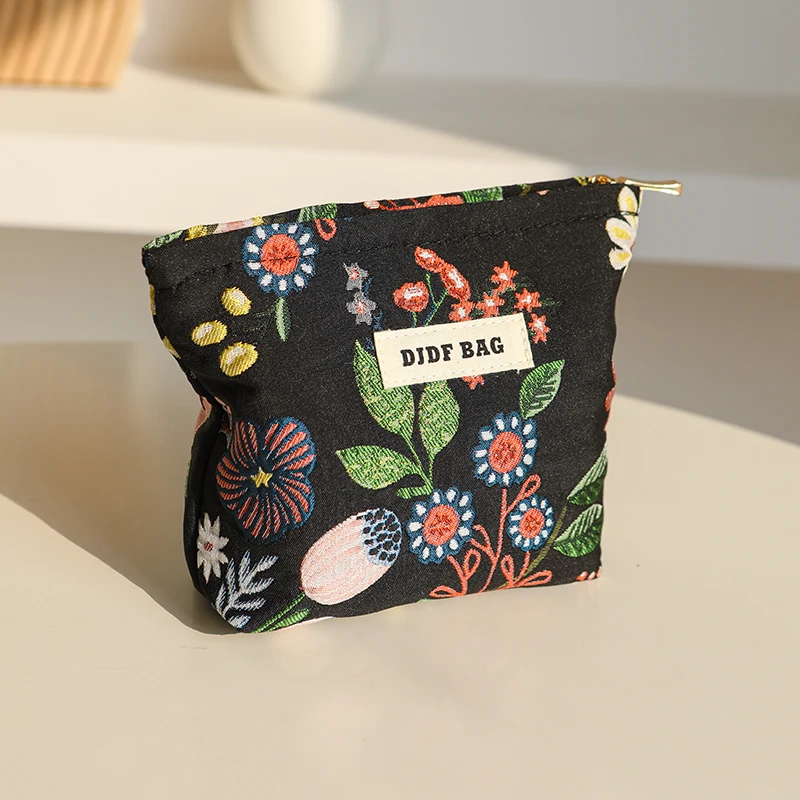 New Small Women\'s Cosmetic Bag Portable Plant Pattern Small Sanitary Napkin Storage Bag Commuter Coin Key Bag Portable Card Bag