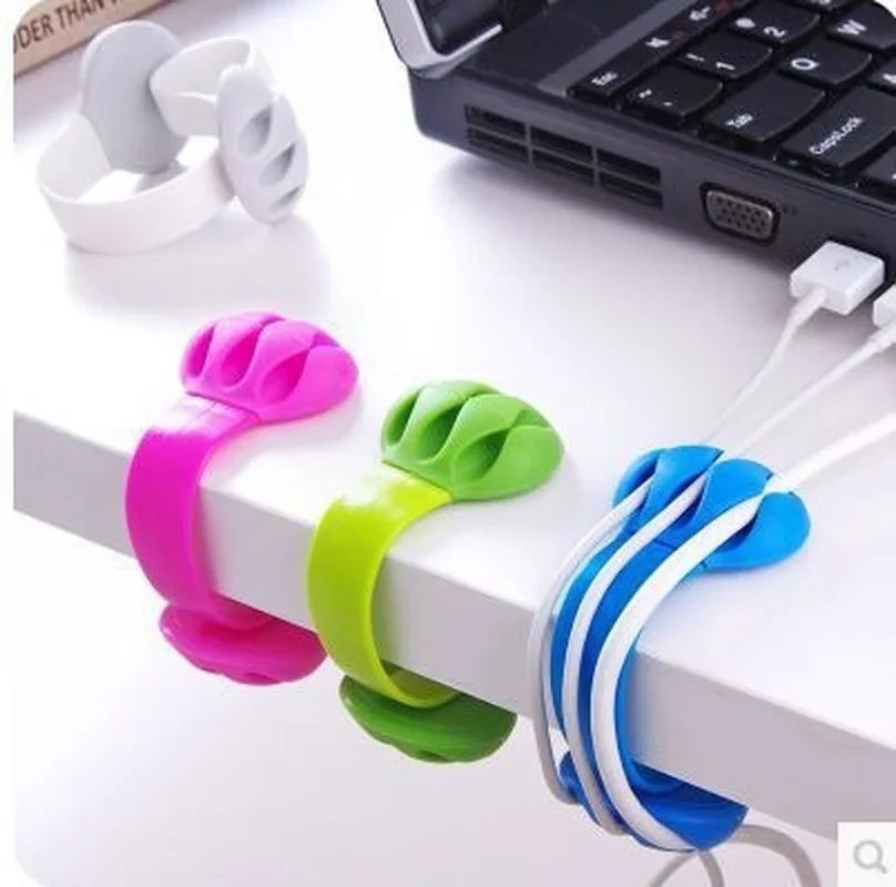 

Desktop Wire Wrapped Cord Organizer, Cable Holder, Adhesive Silicone Cable Winder, Solid Color Desk Set Office Accessories