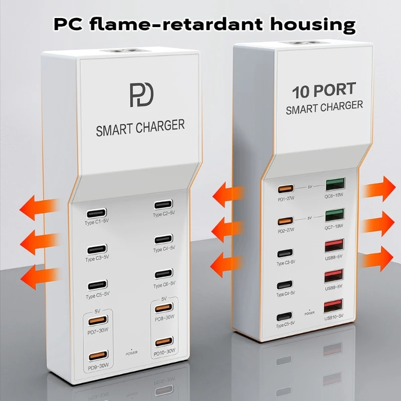 SZYA 72W Type C Charging Hubs Mutiple Plugs Specification With 10 Port For Mobile Devices Busy Locations High Speed Charging