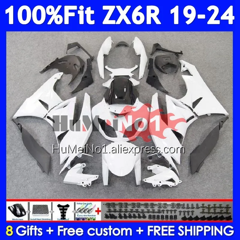 Body For KAWASAKI NINJA ZX 6R 636 ZX6R Gloss white 19 20 21 22 23 250No.4 ZX-6R ZX-636 ZX636 2019 2020 2021 2022 2023 Fairing