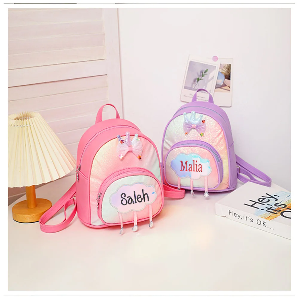 Personalized Customized Kindergarten High Beauty Soft Cute Backpack Embroidered Girl Princess Cute Cloud Bag，With Name