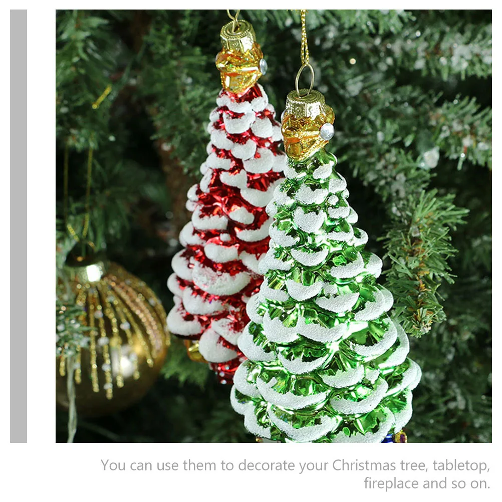 

2Pcs Hanging Christmas Ornaments Glass Xmas Tree Pendants Holiday Decor for Fireplace Tabletop Party Background Photo Props