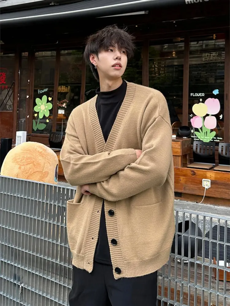 

Мужской вязаный кардиган с V-образным вырезом, весенне-осенний, в японском ретро-стиле, мягкий, удобный, свободного кроя, в университетском стиле