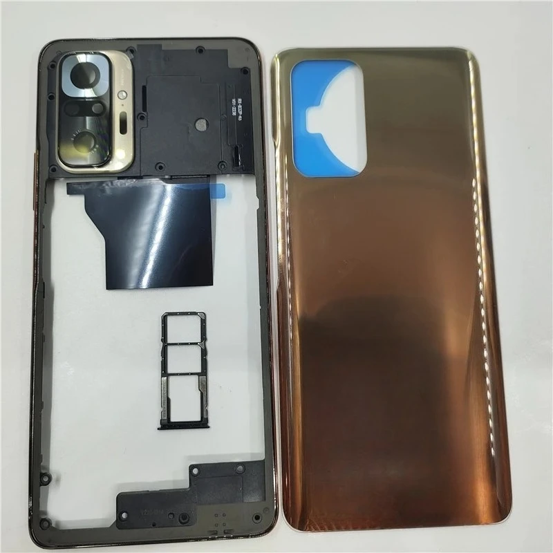 Kompletna obudowa tylnych drzwi do telefonu Xiaomi Redmi Note 10 Pro 4G M2101K6G, zawierająca środkową ramkę, tylną pokrywę oraz tacy na kartę SIM. — zdjęcie produktu 4