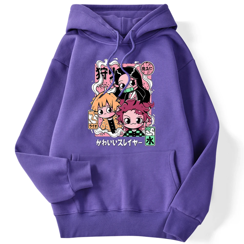 Winter Woman Hoodies Demon Slayers Cartoon Cartoons Printing Pullover Comfortable Breathable Warm Top Pocket Harajuku Clothes