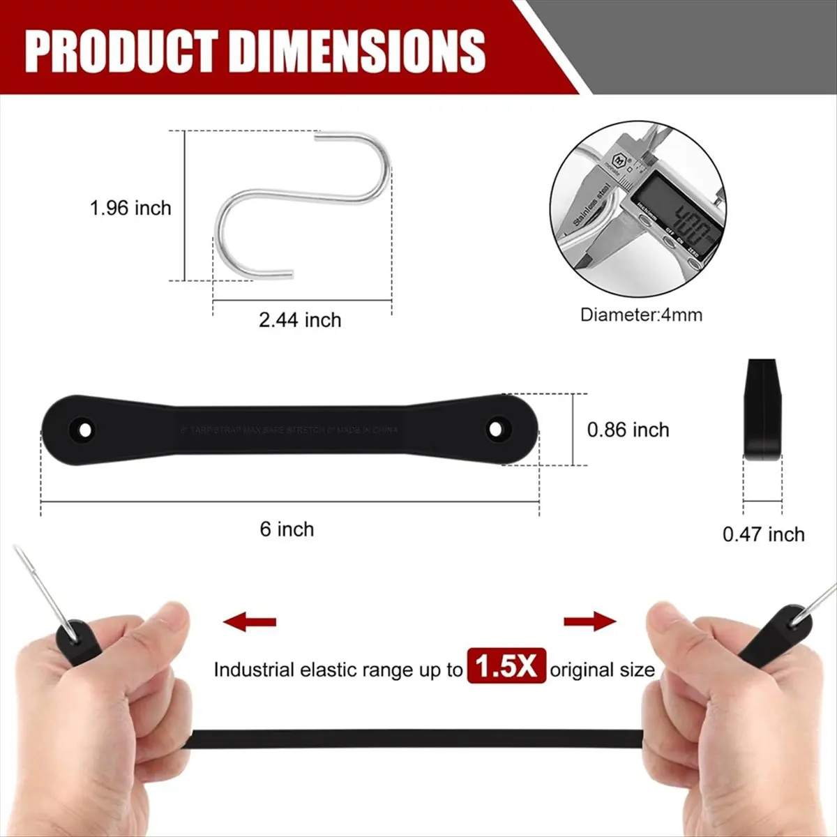 KSOL Rubber Cords with Hooks 6 Inch,Rubber Bungee Cords Heavy Duty Outdoor Rubber Tie Down Straps with S Hooks for Truck,Van