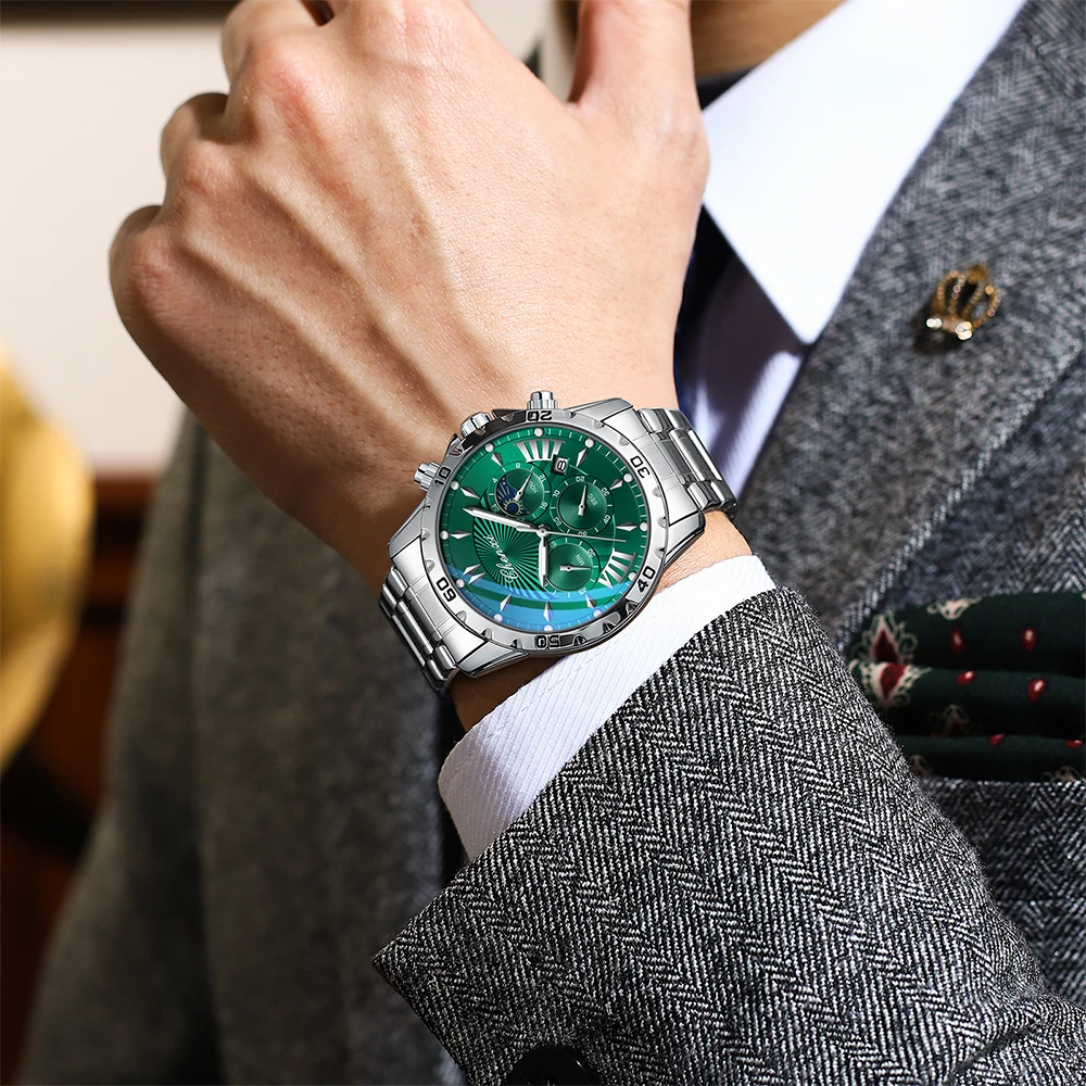 Business Men's Watch Luminous Waterproof Round Dial Man Watch CHENXI Calendar Display Stainless Steel Band Men's Wristwatch