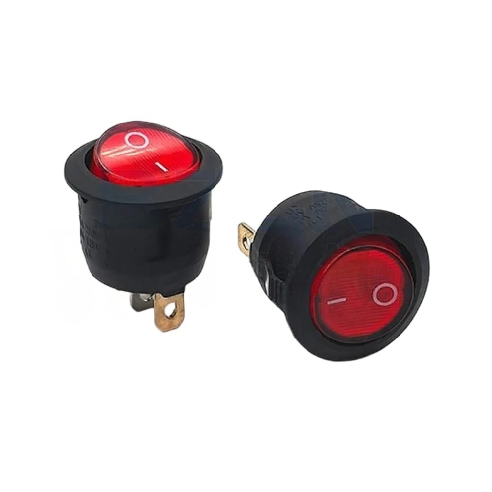 5PCS Round Transparent Red Cap Illuminated Rocker Switch 3-Pin 2-Gear Copper Pin Boat Switch 6A 125V 10A 250V Toggle Switch