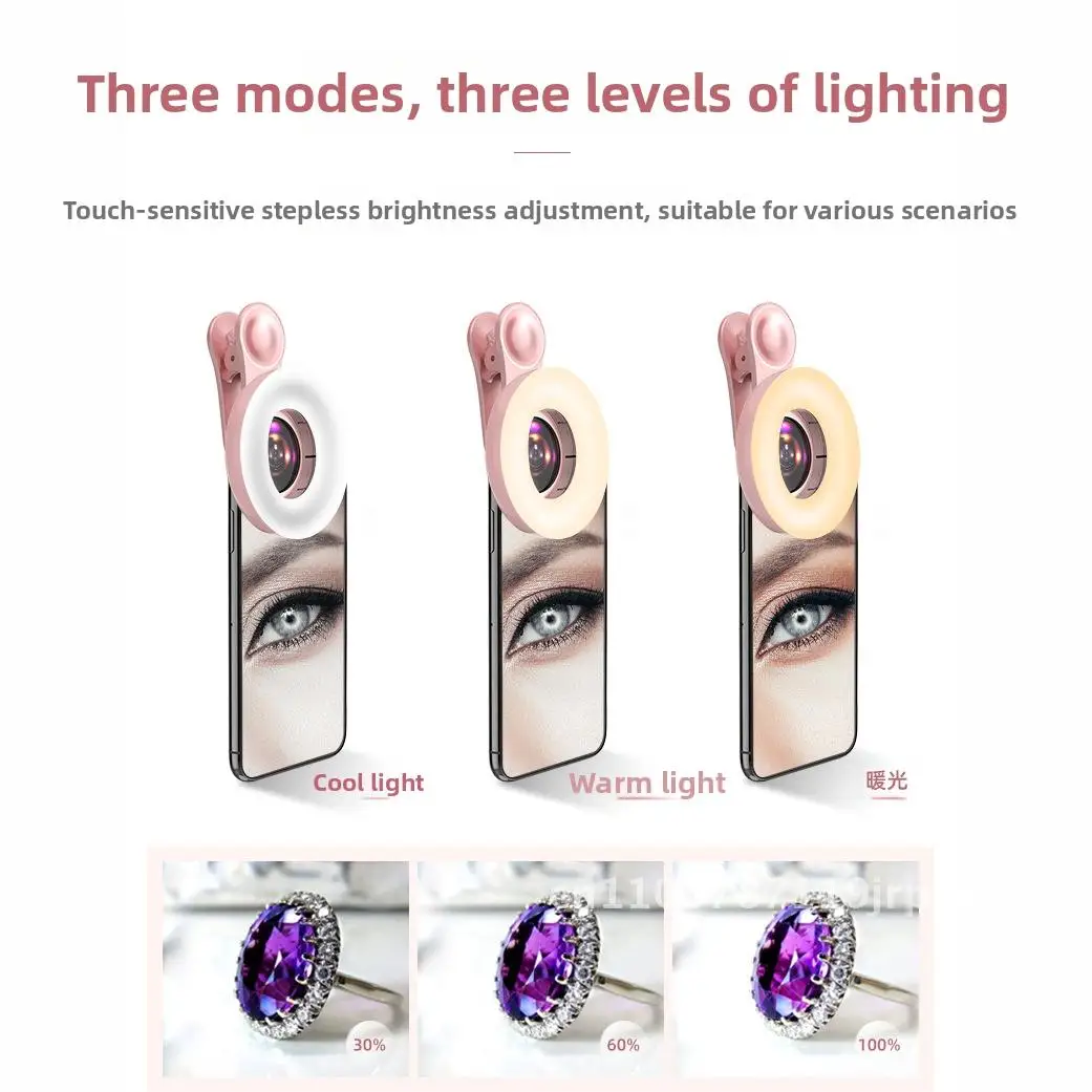 Lq-190 Macro Lens Eyelash Shooting Customized Close-Up Object Magnifying Glass Pink/Black Universal External Camera Lens