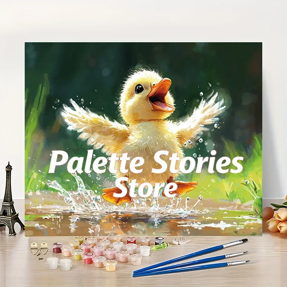 

1PCS frameless Oil Painting 1pc Happy Puddle Time of Little Yellow Duck - Digital Painting Kit for Beginners - 16x20 Inches - F