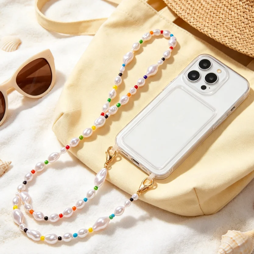Crossbody Phone Lanyard, Colorful Pearl Handmade Beaded Universal Phone Chain for Girls