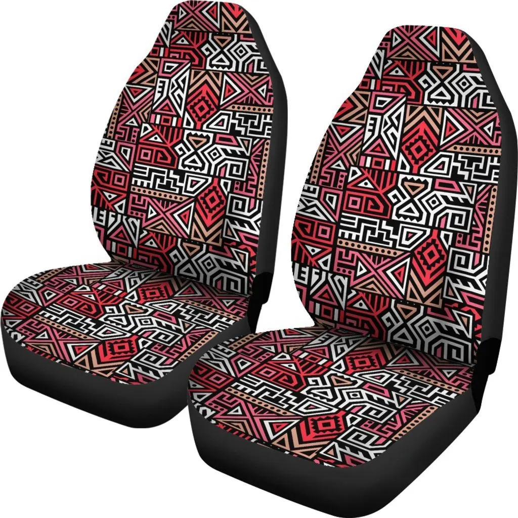 Ethnic Red Print Pattern Seat Cover Car Seat Covers Set 2 Pc, Car Accessories Car Mats