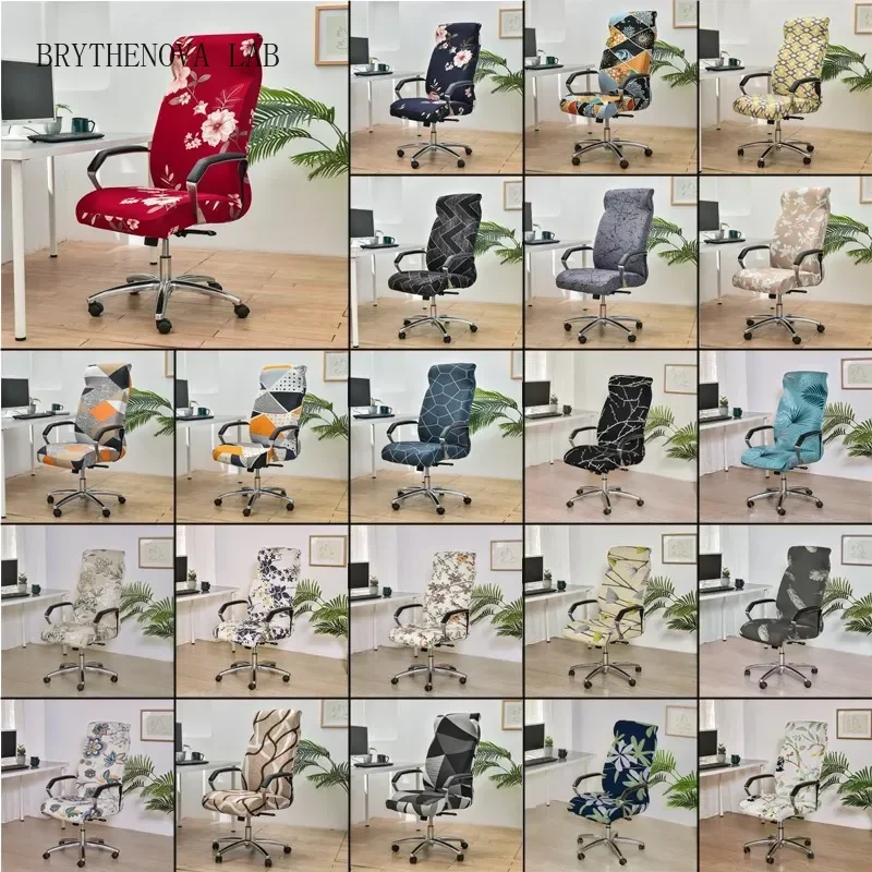 M/L Stretch Computer Office Chair Cover with Durable Zipper Removable Spandex Rotating Chair Boss Slipcovers Anti-dust