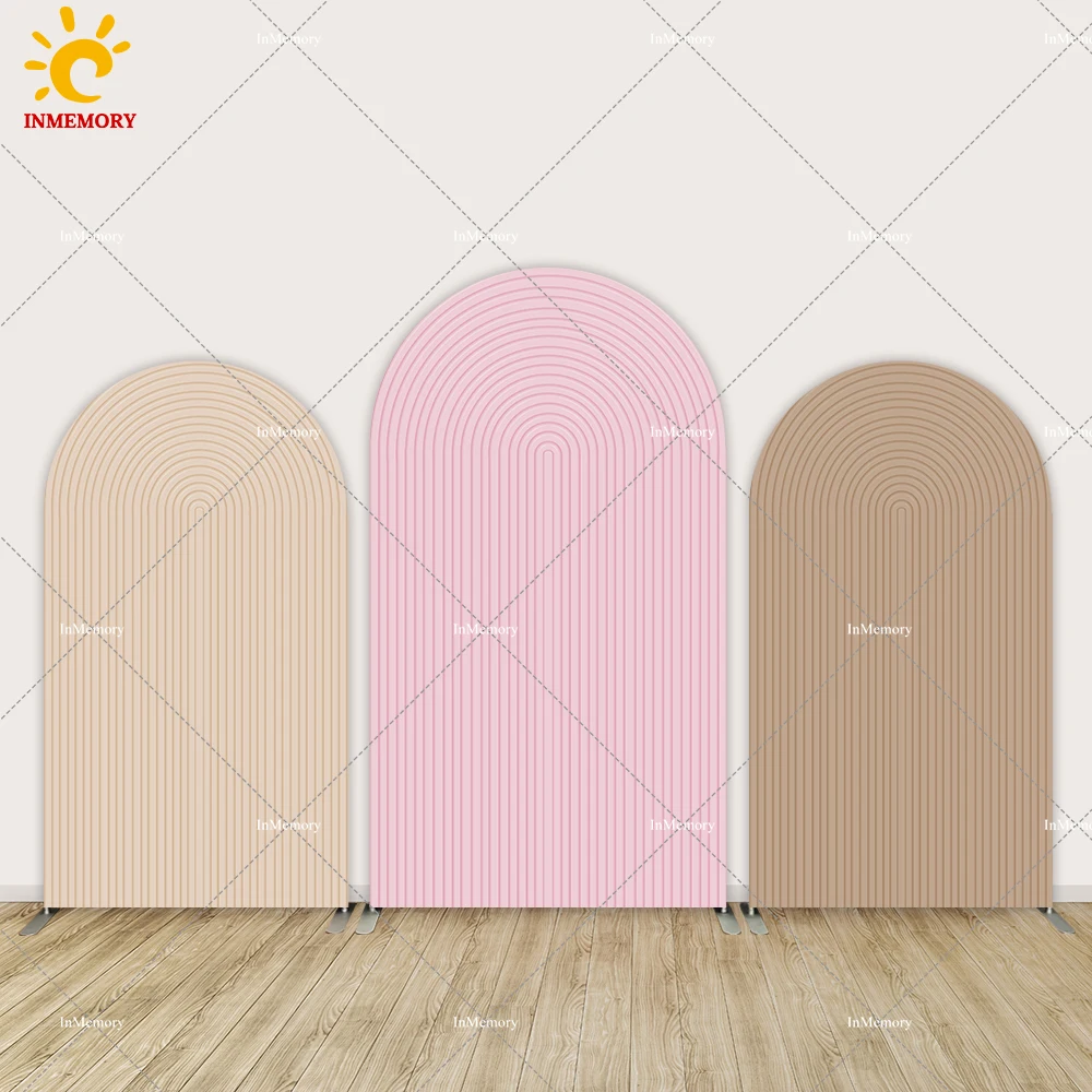 Baby Shower Arched Fabric Backdrop Custom Pink Beige Nude Color Arch Backdrops Cover for Birthday Wedding Party Decoration