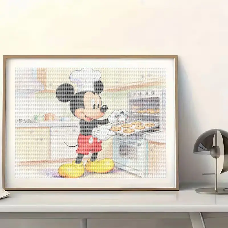 1 шт. Disney Mickey Mouse Chef Diamond Painting Kit, 5D Full Drill Round Diamond Art, DIY мультяшная кухонная сцена для выпечки, 40x50 см La