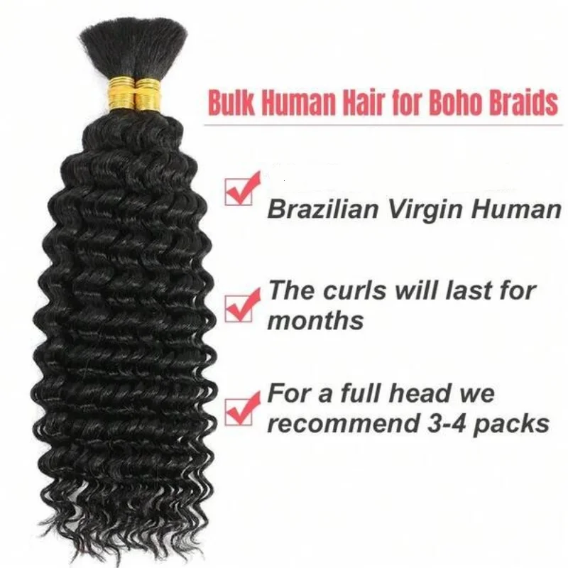 Human Braiding Hair Deep Water Wave Bulk 110g 2 Bundles Human Hair Bulk For Braiding Full And Thick No Weft Human Hair Extension