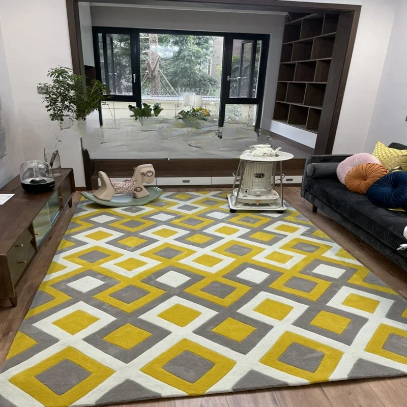 Yellow light luxury lattice home carpet living room coffee table cushion bedroom bedside study cloakroom handmade carpet