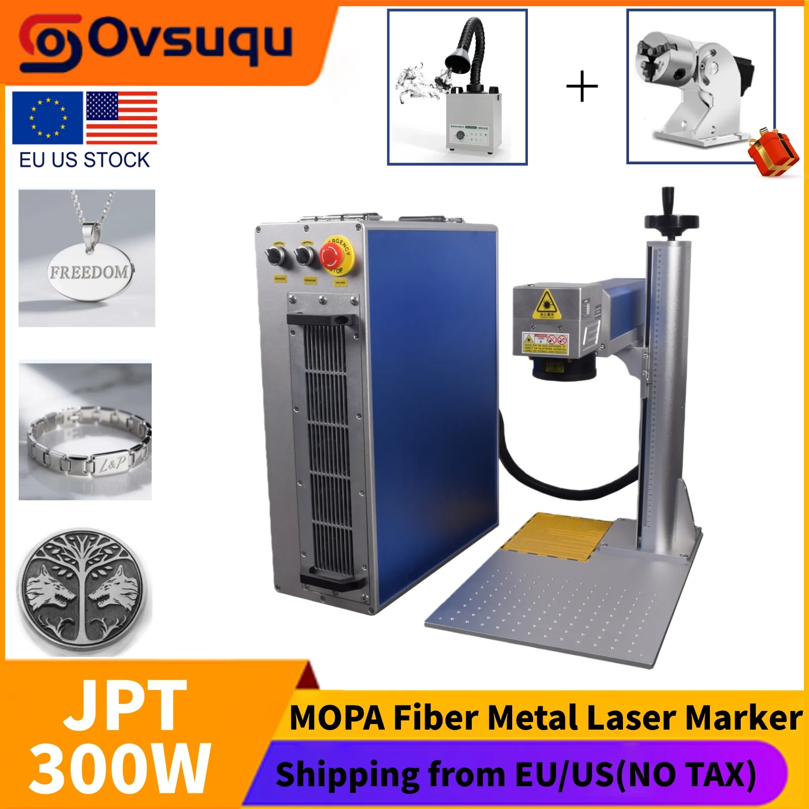 EU/US 300W JPT Mopa Fiber Metal Wood Glass Plastic Laser Marking Machine Air-cooled Deep Relief Laser Engraving Machine 5000mm/s