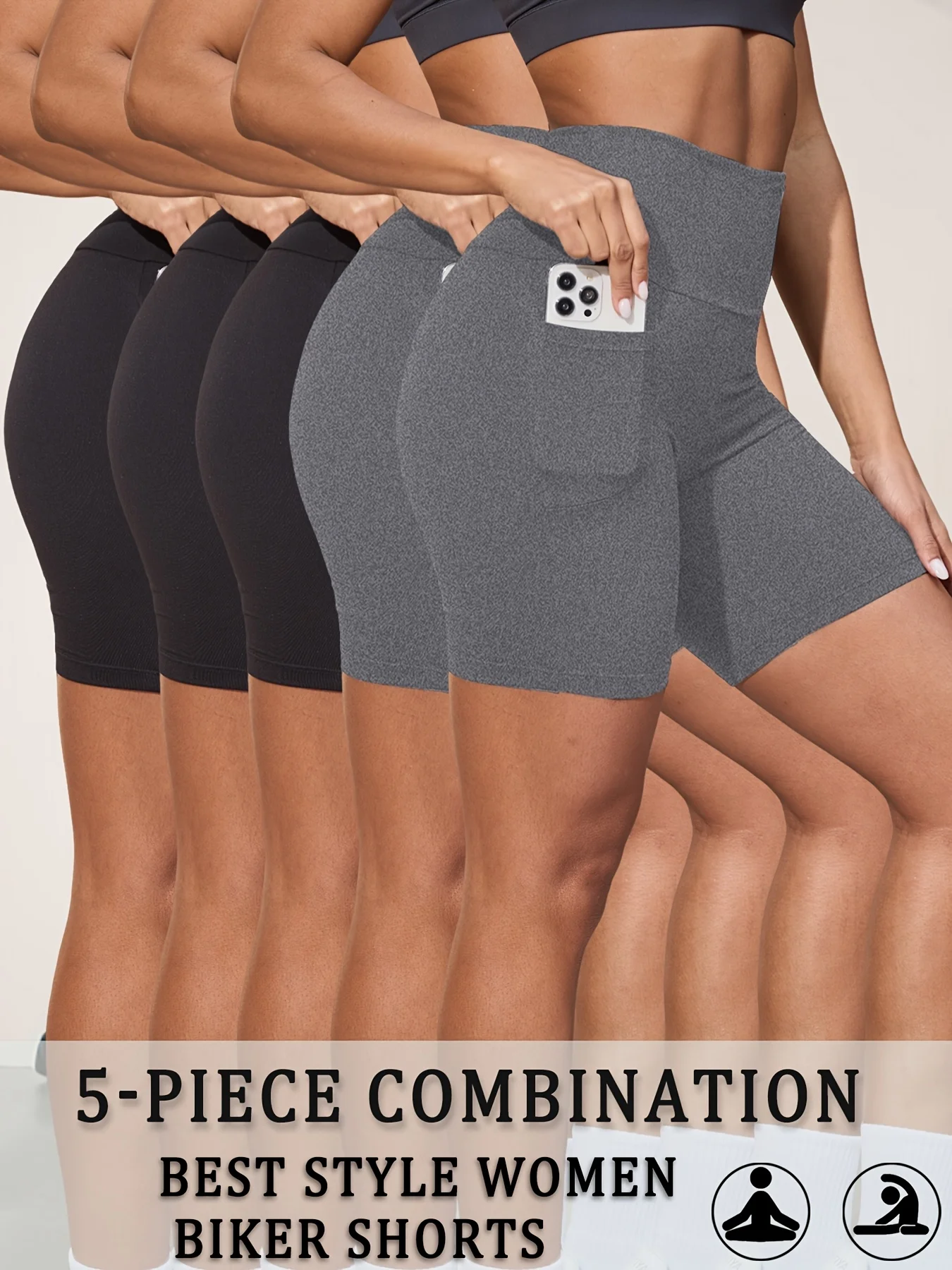 

5 Pack High Waisted Biker For Women With Pockets Tummy Control No See Through Workout Running Yoga Push Up Gym Fitness Shorts