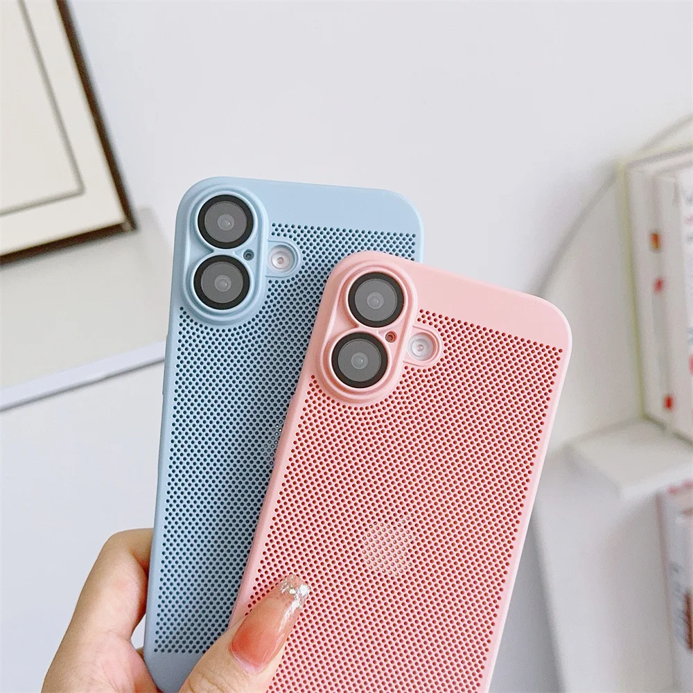 حافظة هاتف شبكية قابلة للتنفس لهاتف آيفون 16 15 14 13 12 Mini 11 Pro XR X XS Max 8 7 Plus غطاء ممتص للصدمات لتبديد الحرارة
