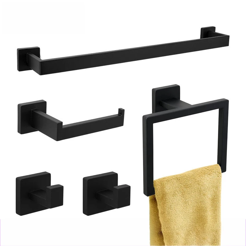 

Square Wall Mount Robe Hook Towel Rail Bar Rack Shelf Hanger Toilet Paper Roll Holder Dispenser Towel Ring Bathroom Hardware Set