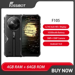 FOSSiBOT F105 4G Rugged Phone  6.745 Inch HD+ Octa Core 4GB+64GB Smartphone  Android 14 10300mAh 20MP Face ID Cellphone SOS OTG