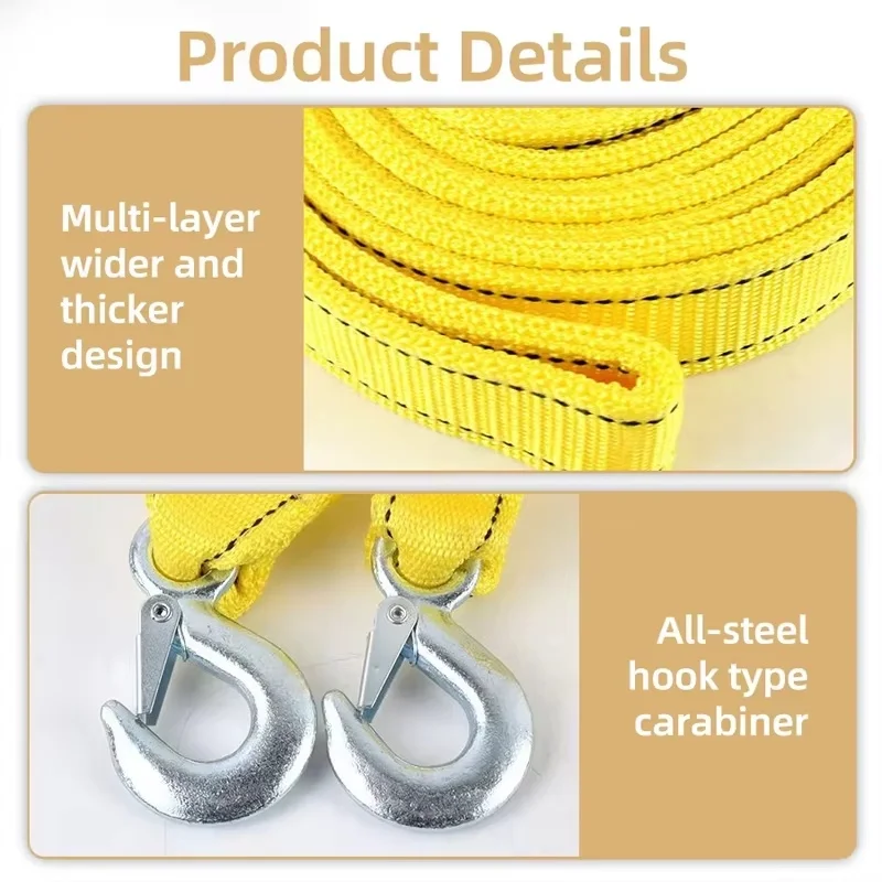 5M5T Ultra-Thick Covering Strong Car Tow Rope with Safety Snap Hook, Suitable For Off-Road Car Tow Rope Rescue Accessories
