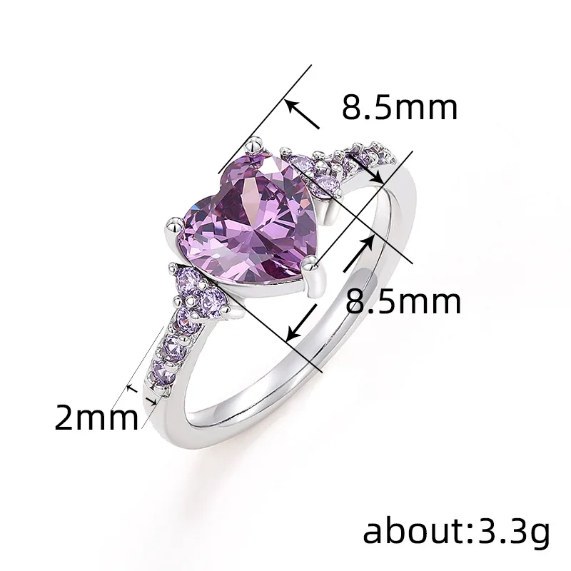 Huitan Purple Heart Cubic Zirconia Rings for Women Unique Wedding Engagement Accessories Fancy Lady Gift Romantic Trendy Jewelry