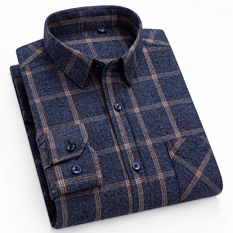 New in shirt plus size Casual long-long-sleeve shirts for men 100%cotton sanding retro tops soft plaid vitage elegants clothes