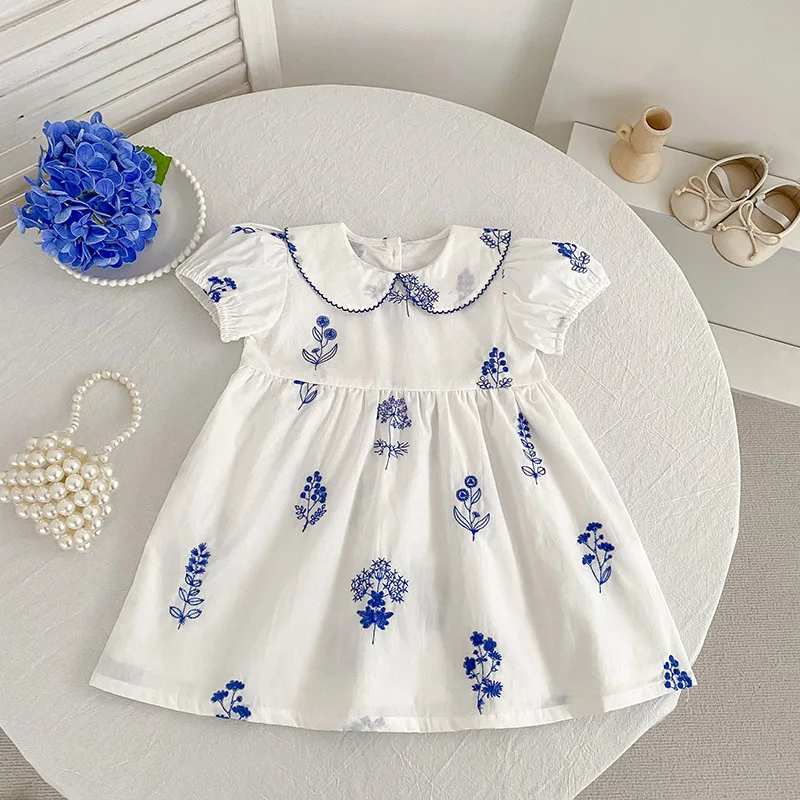 Girls Dress 2026 Spring and Summer New Childrens Clothing Korean Style Girls Baby Doll Collar Embroidery Delicate Dress 3