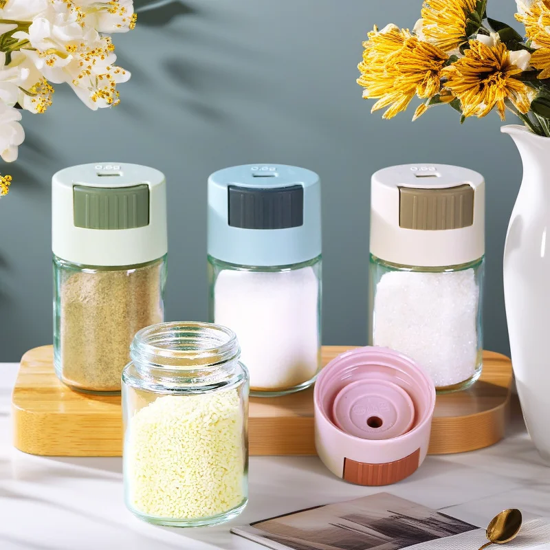 Botella de condimento cuantitativo, botella de sal controlada, botella de condimento de sal de glutamato monosódico medidora tipo prensa