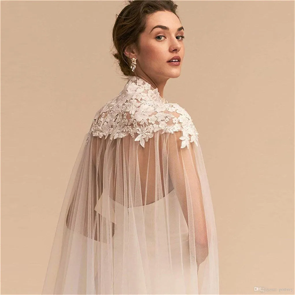 Lace Applique Wrap Shoulder Wedding Headdress Women's Standing Collar Light Luxury Wedding Dress Mesh Shawl Transparent Cape